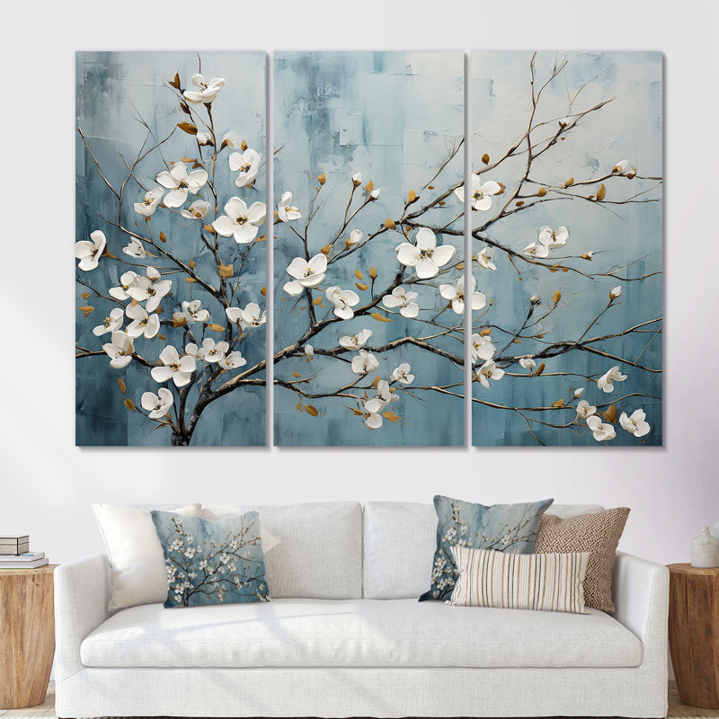 White Dogwood Blossom Escape II - ensemble d'art mural cornouiller, Toile tendue, H 40 po x l 60 po x P 1 po