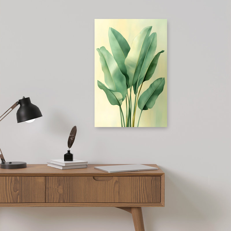 «Soft Green Foliage Elegant Minimalist Organic Nature Plant», art mural, 18" H x 12" W