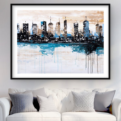 «Buildings on the Horizon - Cities Livingroom», reproduction encadrée