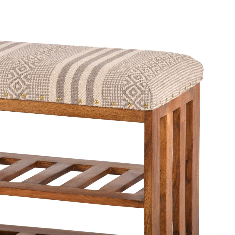 Banc de rangement pour chaussures Eaker, Brun clair / rayé