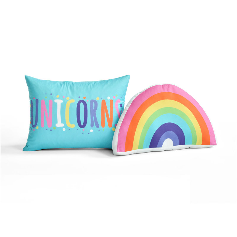 Full White Microfiber Reversible Unicorn Rainbow Quilt Set