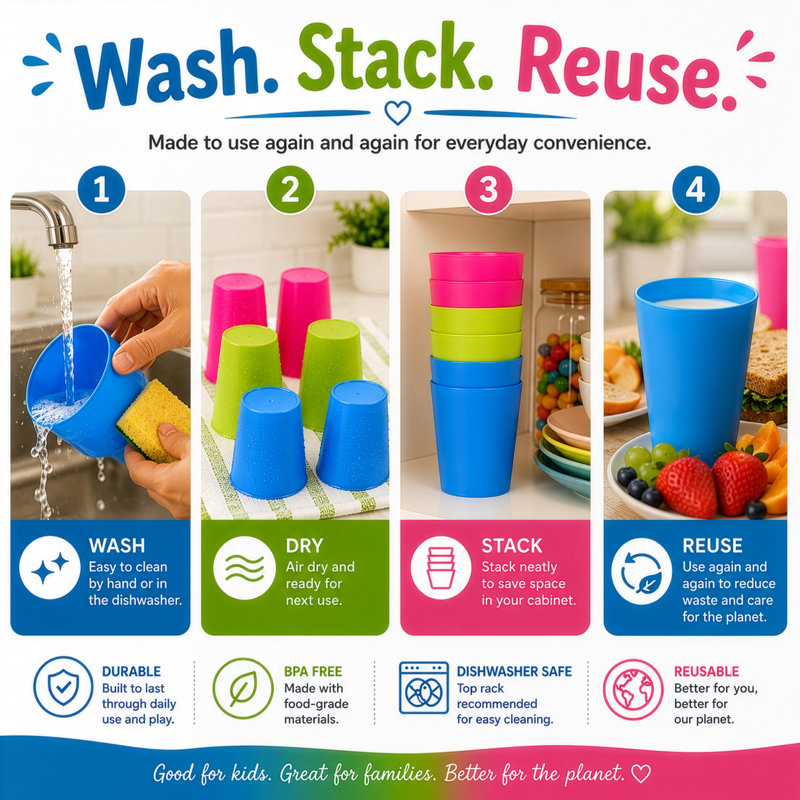 Ensemble de 6 gobelets en plastique réutilisables de 7 oz, ensemble de 6 tasses de fête pour enfants, assorties rouge vert bleu, deux de chaque pour les repas à domicile pique-niques à l'extérieur