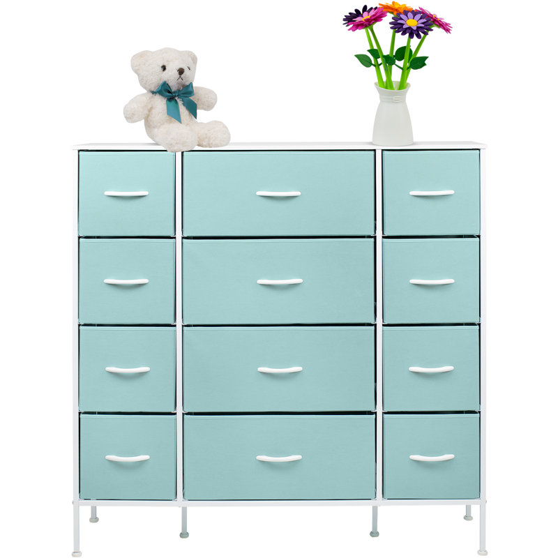 Aqua 12-Drawer Fabric Dresser with Steel Frame