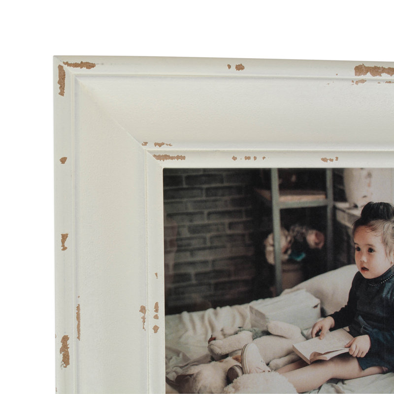 Cadre pour photo simple en bois biseauté Syrna, Blanc antique, 8 po x 10 po