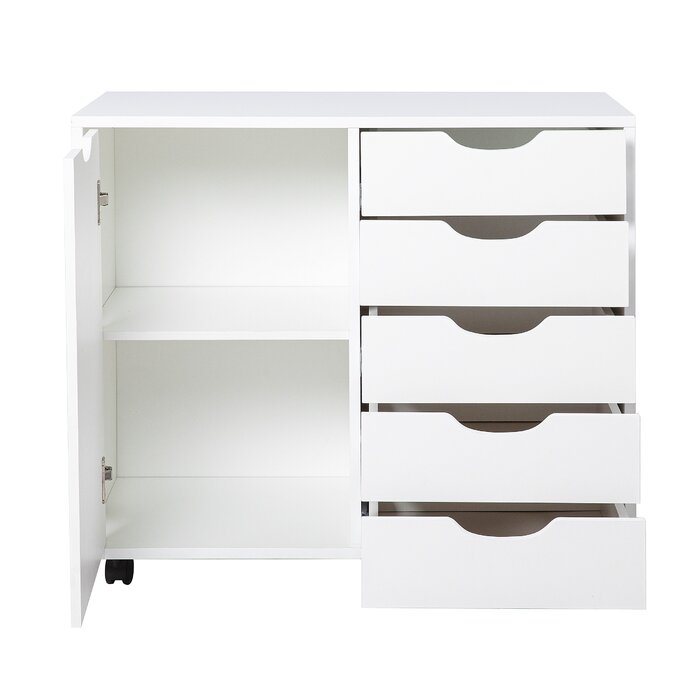 Inbox Zero 5 Drawer Chest, Wood Storage Dresser Cabinet with Wheels ...