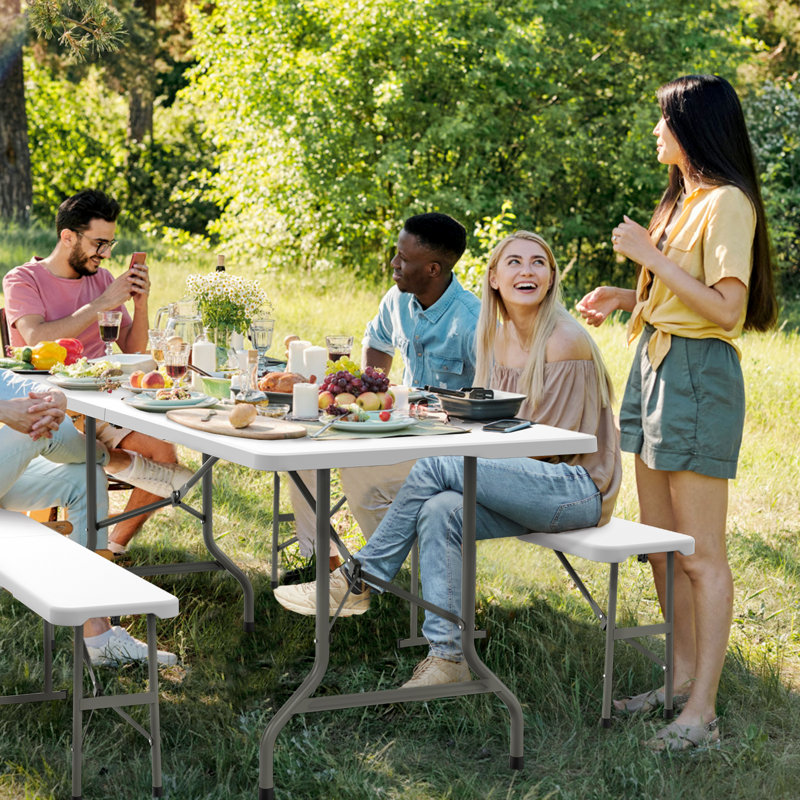 4-Person Rectangular White Folding Outdoor Dining Set