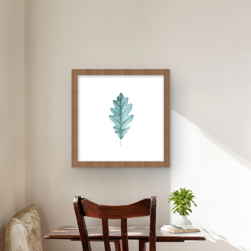 Feuille de chêne - impression matte encadrée minimaliste pour la décoration intérieure, H 16 po x l 16 po, Brun