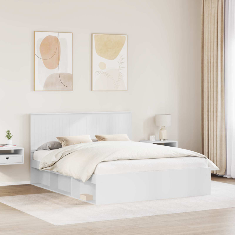 Solid Wood Bed, White, European Kingsize (160 x 200 cm)