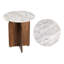 Table de bout ronde Mid-Century 18 po Naomi, plateau en marbre blanc naturel et base en bois de manguier miel, table d'appoint décorative pour espaces de vie-823174476
