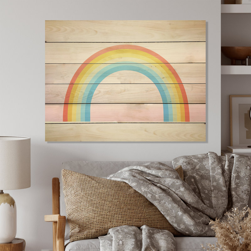 Minimalisme, arcs-en-ciel répit - art mural en bois minimaliste sur bois de pin naturel, H 10 po x l 20 po