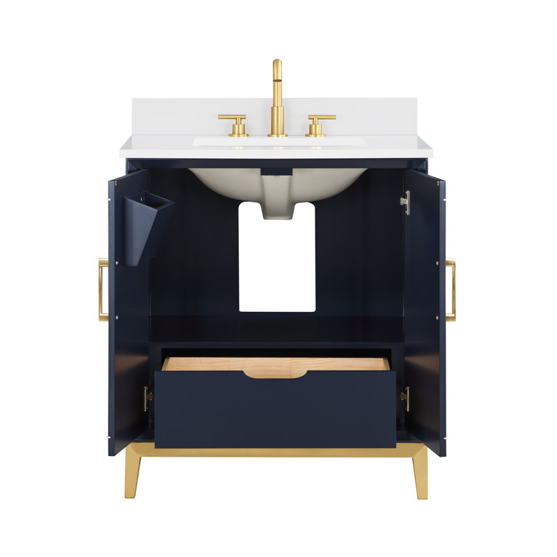 Gracie 30'' W Single Vanity, Pacific Blue, Satin Brass, White Quartz