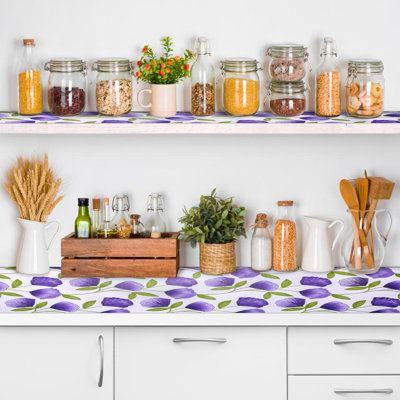 Shelf Liner,Non-Adhesive Non-Slip Cabinet Liners,Drawers Liners,Purple Green Leaf,18"W x 96"L