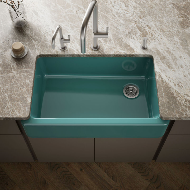 Whitehaven® Self-Trimming 36" L x 22" W Farmhouse Kitchen Sink, Teal