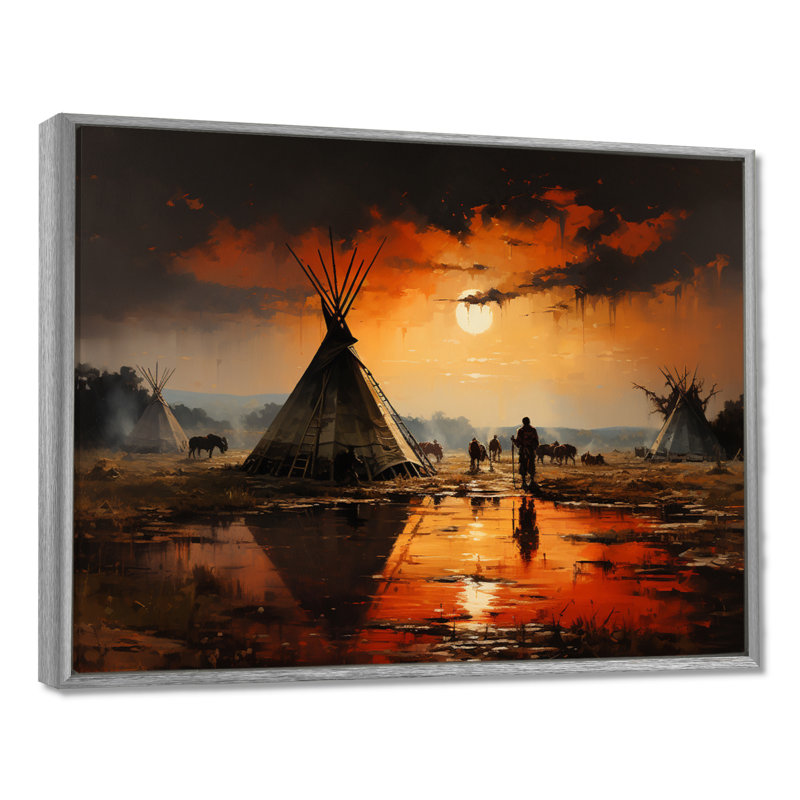 Reproduction d'art sur toile, "Native Orange Tent", H 34 po x l 44 po x P 1,5 po, Encadrement argenté