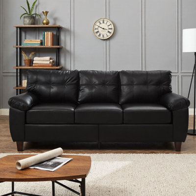 79" 3-Seater Faux Leather Sofa with Storage | Modern PU Couch with Big Armrest, Breathable Upholstery & Solid Wood Frame for Living Room & Apartment