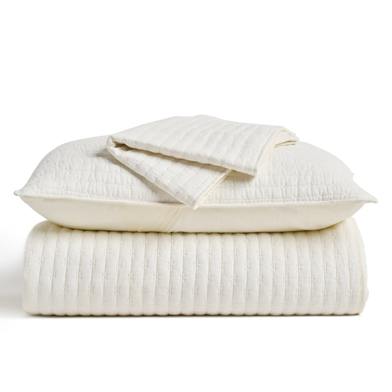 Cross Stitch Cotton Quilt set, Ivory White, Queen + 2 Shams