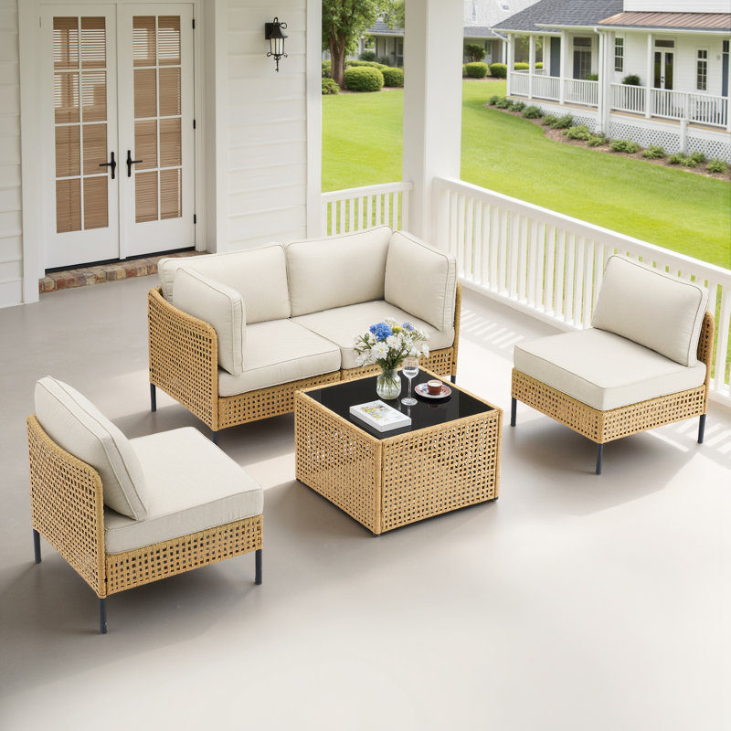 Ensemble de mobilier de patio modulaire en osier 5 pièces Ebern Designs
