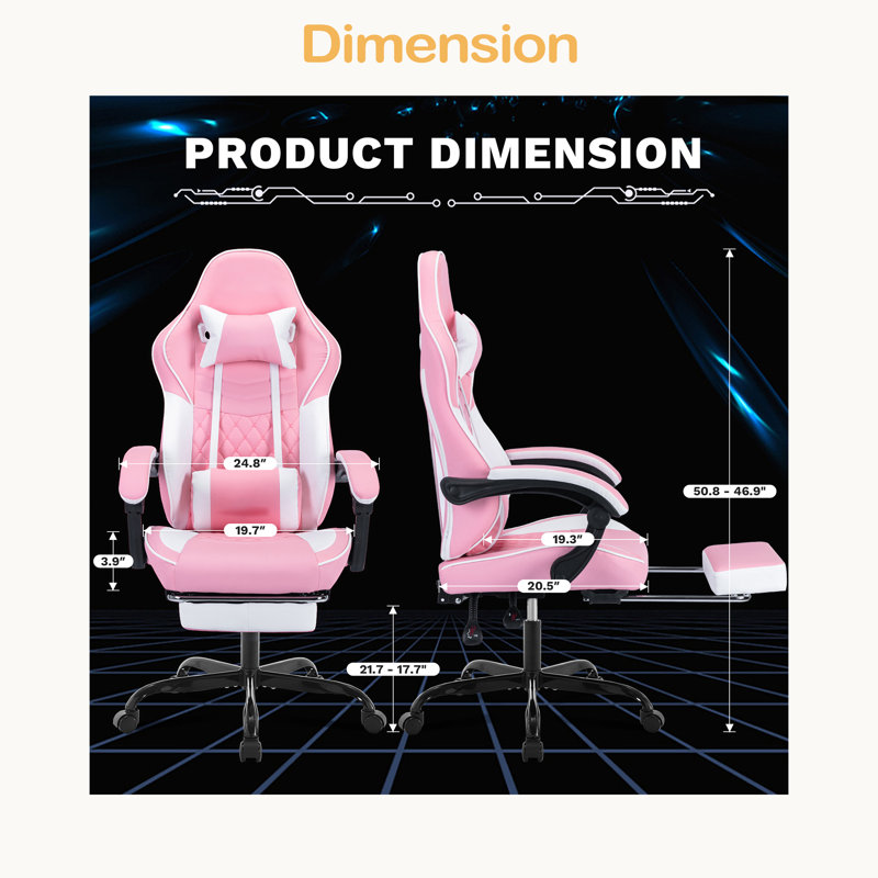 Fauteuils de jeu vidéo ergonomiques, chaises de jeu d'ordinateur avec support lombaire et repose-pieds de massage, appui-tête réglable pour ordinateur de style course pour adultes