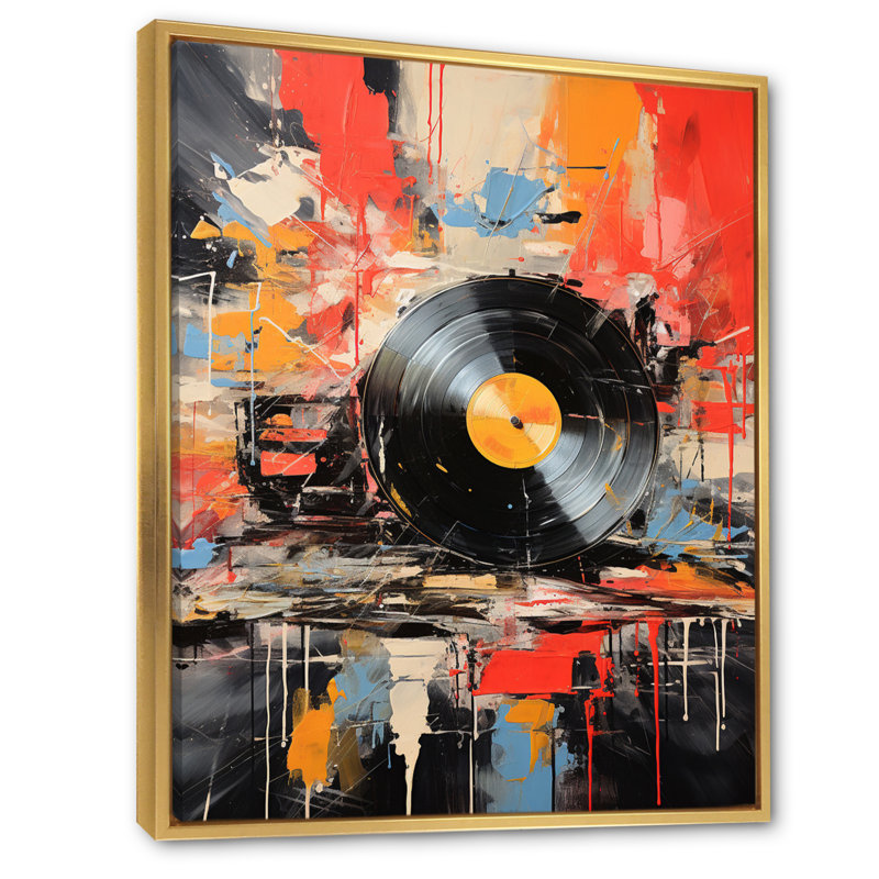 Vinyle, disque vinyle, Fusion II, H 32 po x l 24 po x P 1 po, Cadre flottant doré