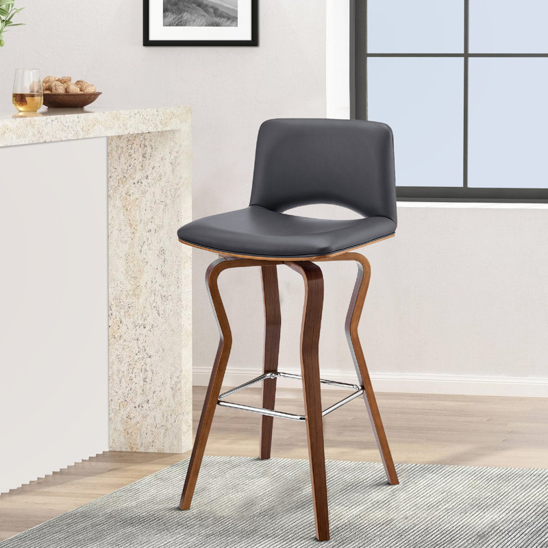 Tabouret de bar sans accoudoirs avec repose-pieds Aleeyah, Noir, Gris foncé, Tabouret de bar (siège d'une hauteur de 30 po)