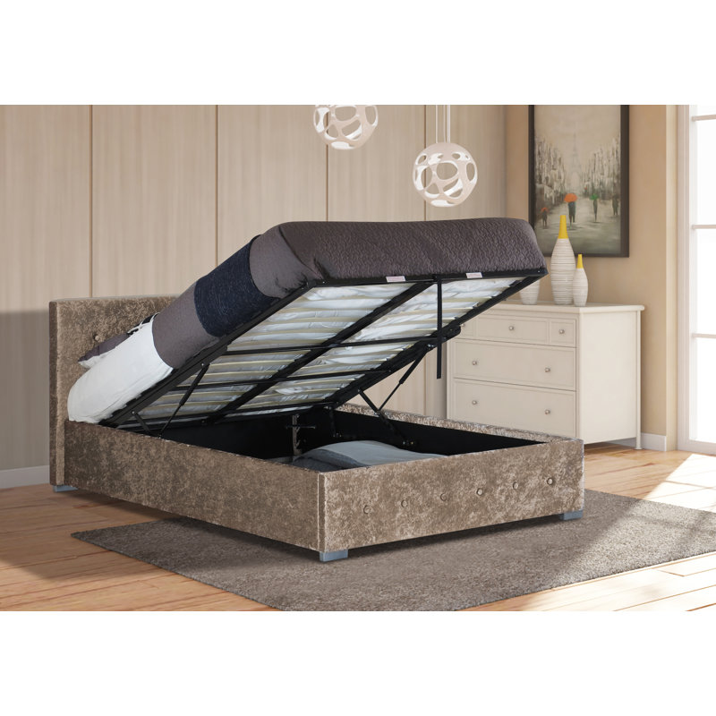 Dodge Upholstered Single (3') Velvet Lift Up Storage Bed, Kingsize (5'), Truffle