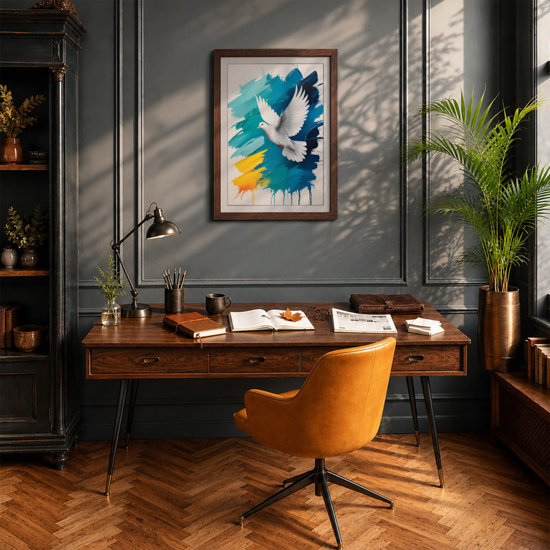 Dove In Flight Modern - Print, Walnut, A1 - 84.1 x 59.4 cm