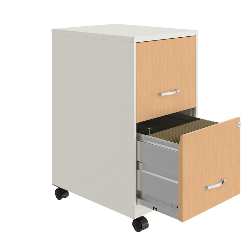 Esean 18'' Deep Mobile File Cabinet with Wood Pattern Drawer Fronts, Platinum Oak/White