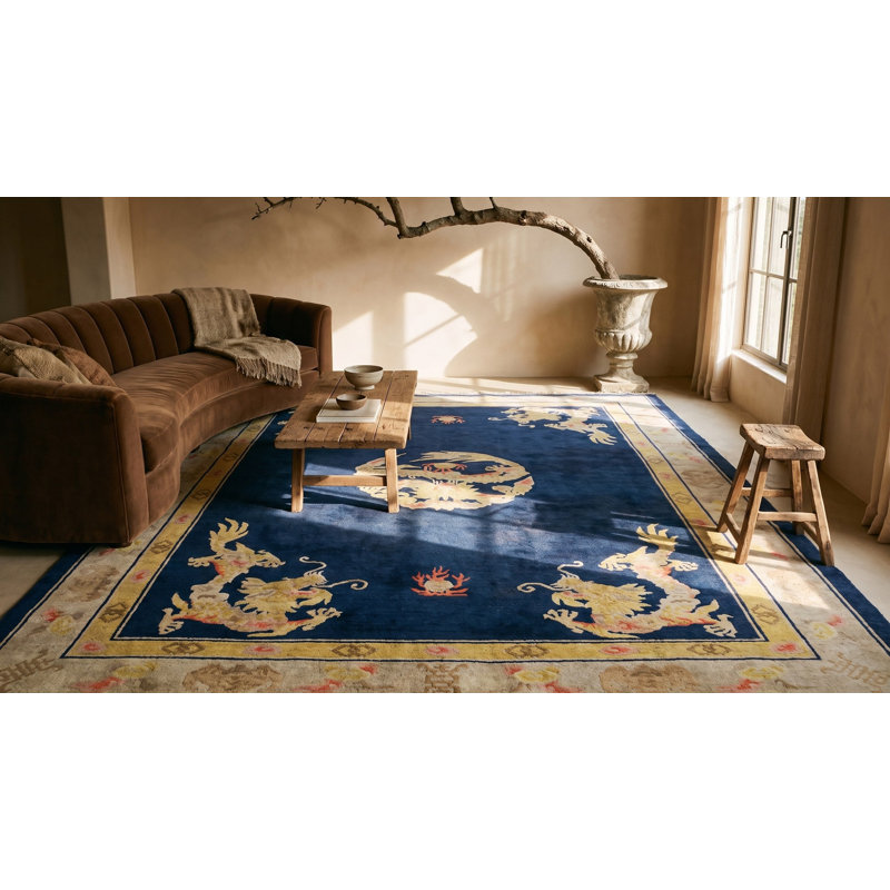 Blue 1930s Chinese Room Size Antique - Peking Rectangle Wool Knotted Rug