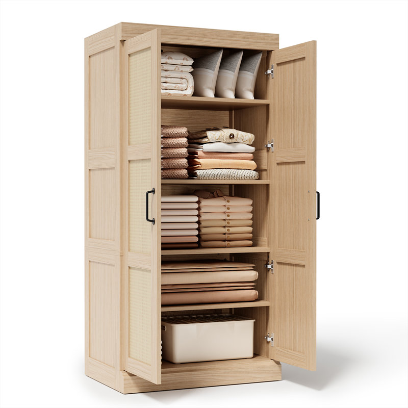 Garde-robe de 65 po de hauteur avec 2 portes en rotin et 5 tablettes de rangement réglables