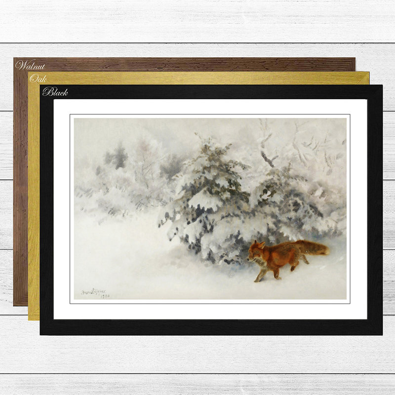 Fox in the Snow 3 by Bruno Liljefors Framed Wall art - Framed Print, Black