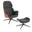 Somerton Swivel Lounge Chair Seat In Black Fabric And Brown Leatherette With Matte Black Base-744539132