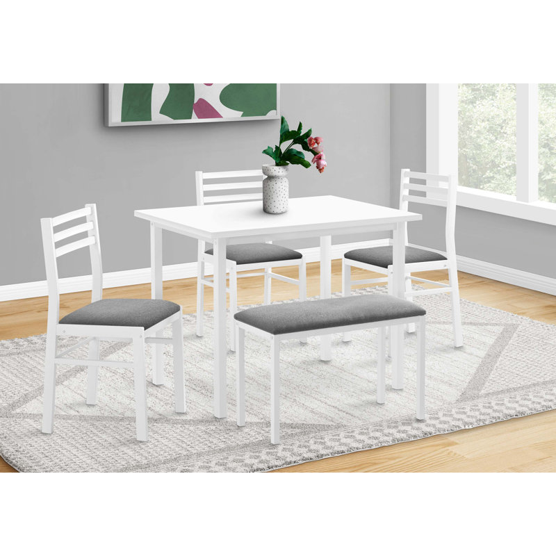 Ensemble de salle à manger, 5 pièces, rectangulaire, cuisine, petit métal et tissu stratifié, Blanc / Gris