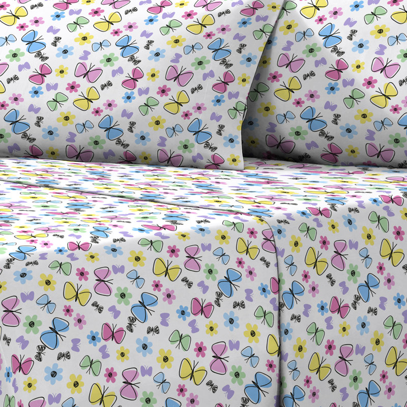 Sweet Butterfly Twin Pink Microfiber Kids Sheet Set