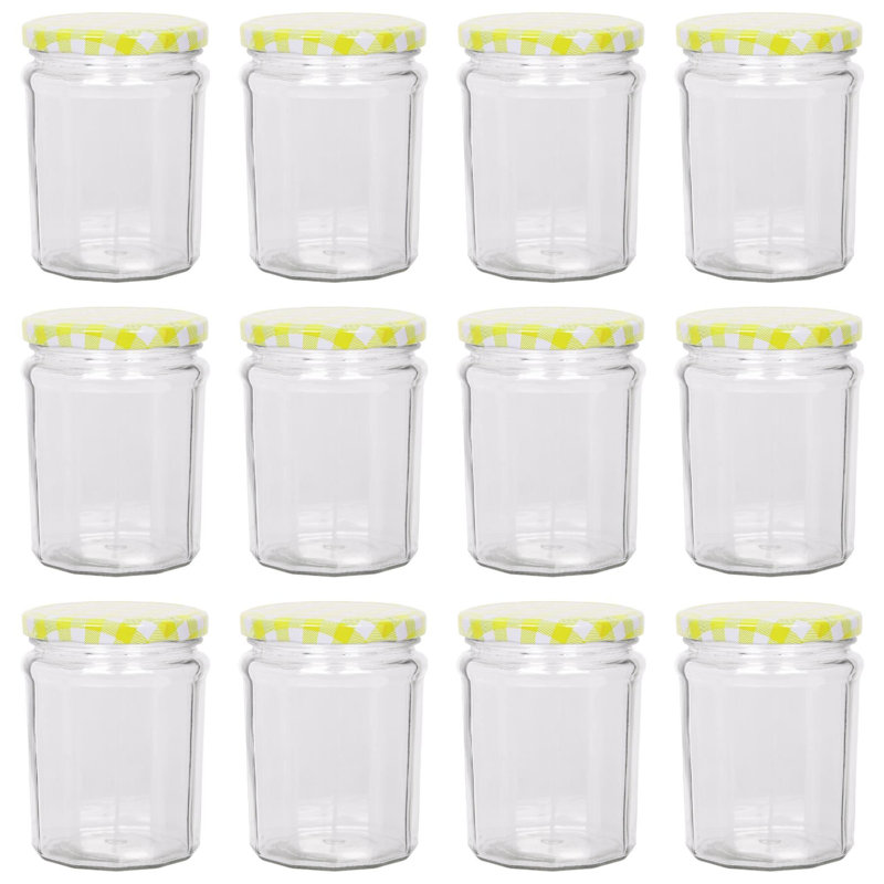 Argon Tableware  Glass Preserving Jars, 380ml, Yellow Gingham