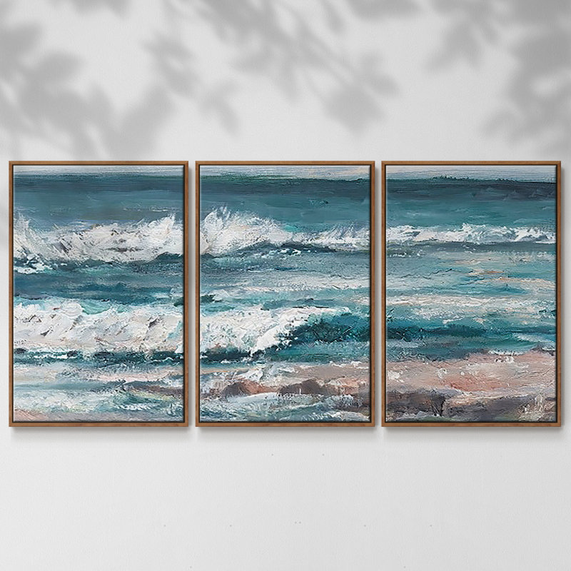 Ocean Breakers I - 3 pièces, reproduction sur toile, H 40 po x l 78 po x P 2 po, Noyer