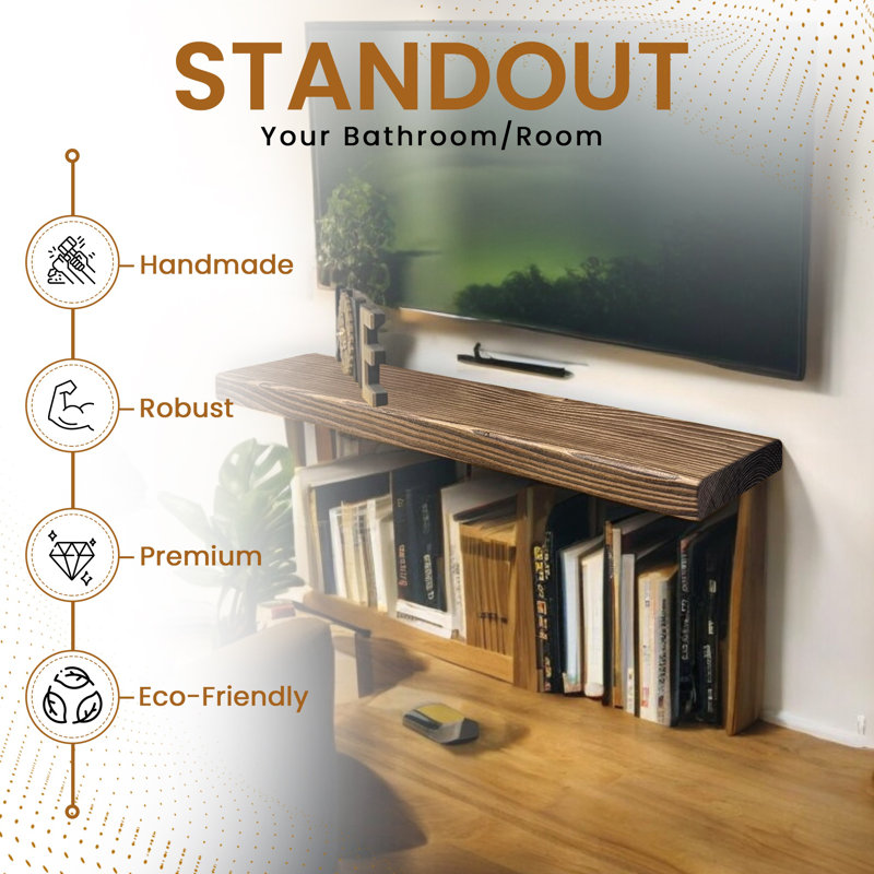 Shelf | Wall-Mounted Wooden Board With FLOATING Brackets, Walnut, 4.5cm H x 100cm W x 22cm D