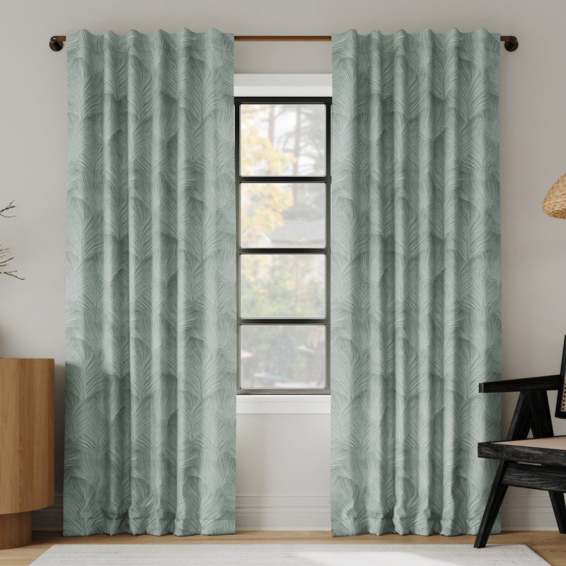 Indigo Road by Egypt Sherrod Coppa Leaf Motif Magnetic Closure 100% Blackout Back Tab Curtain Panel, Blue, 50" W x 84" L