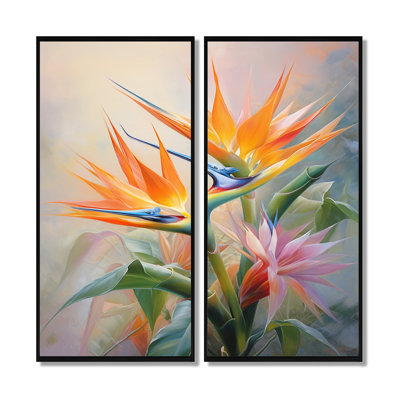 Birds Of Paradise Romantic - Birds Of Paradise, reproduction d'art encadrée sur toile pêche