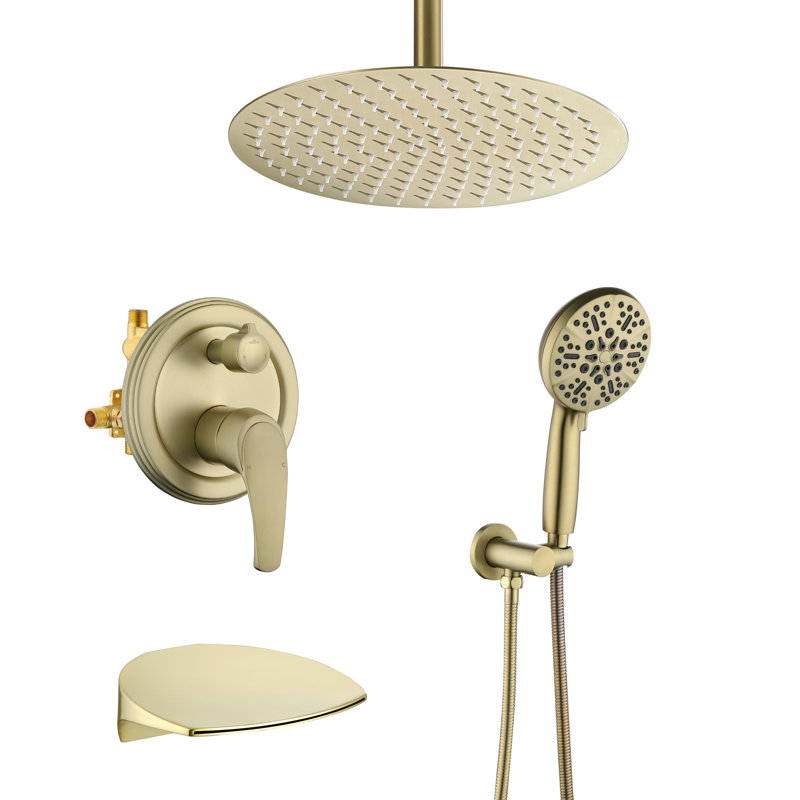 Shower Faucet Set With Tub Spout, Ceiling Mount Shower System With 12 Inch Rain Showerhead And Tub Spout Included Valve And Trim