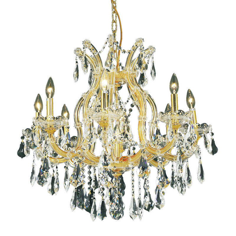 Lustre classique à 9 lumières de style bougie Stockard, Chrome / cristal (transparent) / coupe royale