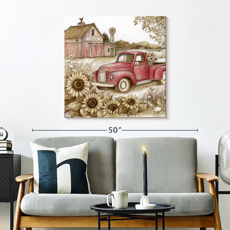Camion Mehar rétro tournesols sépia, H 30 po x l 30 po