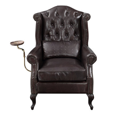 Industrial Vintage Brown Leather Seat With Pillow, Buttoned Back Design, Trim, Foam Padding, 34in Depth, Width, 48in Height, 88lb Weight Accent Chair Throw Flair, , Filled, Deep X Wide High,