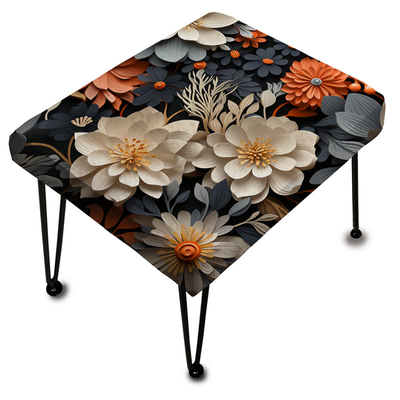 Repose-pieds bleu et blanc à motif géométrique harmonie florale Fusion