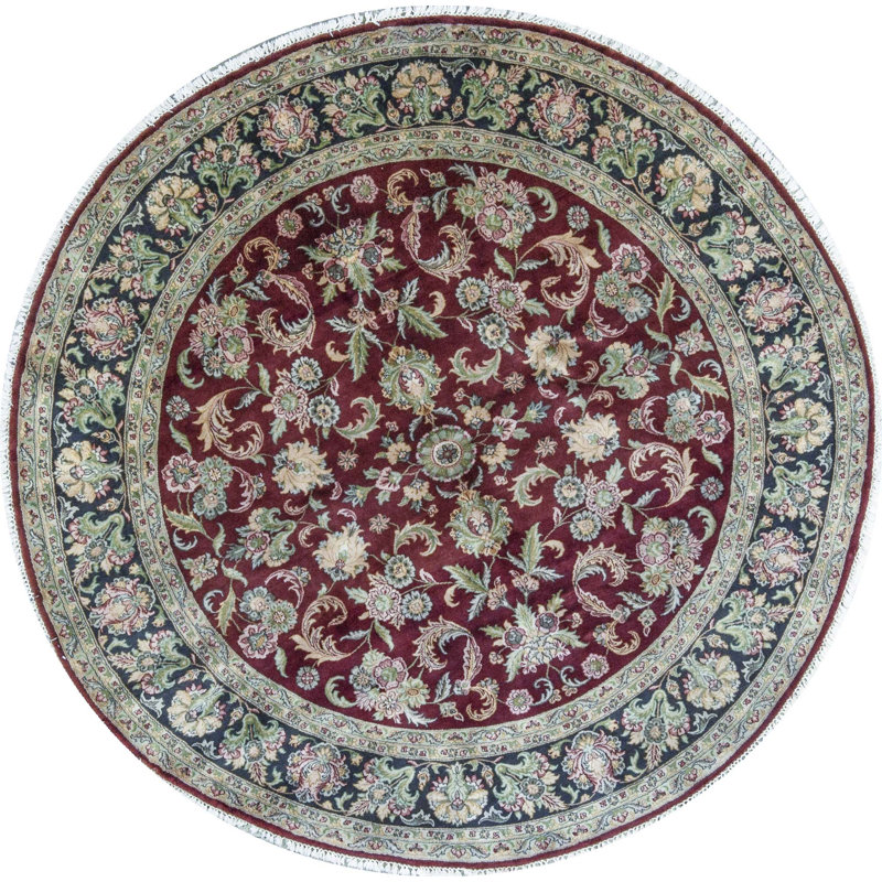 Hand-Knotted High-Quality Red and Blue Round Area Rug