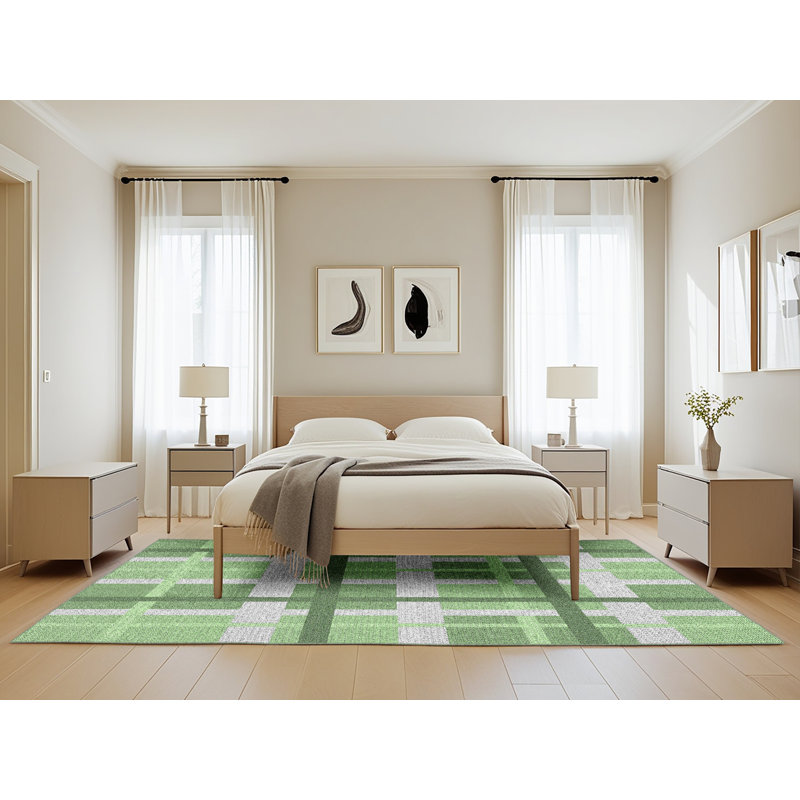Tapis décoratif vert à carreaux santillanes, Rectangle 5 pi x 8 pi