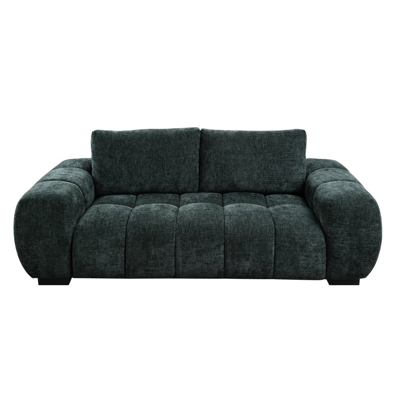 Causeuse en chenille verte, H 32,01 po x l 84,05 po x P 41,03 po