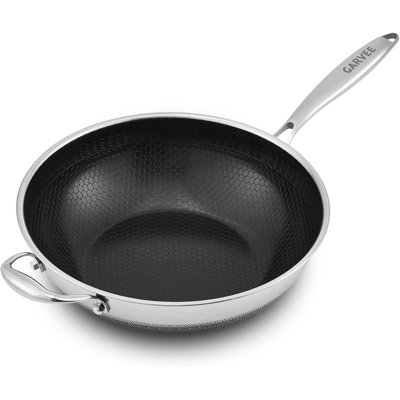 Poêle wok 13 po en acier inoxydable avec revêtement antiadhésif, sans PFOA, compatible avec l'induction, va au lave-vaisselle et au four, pour la cuisine à domicile