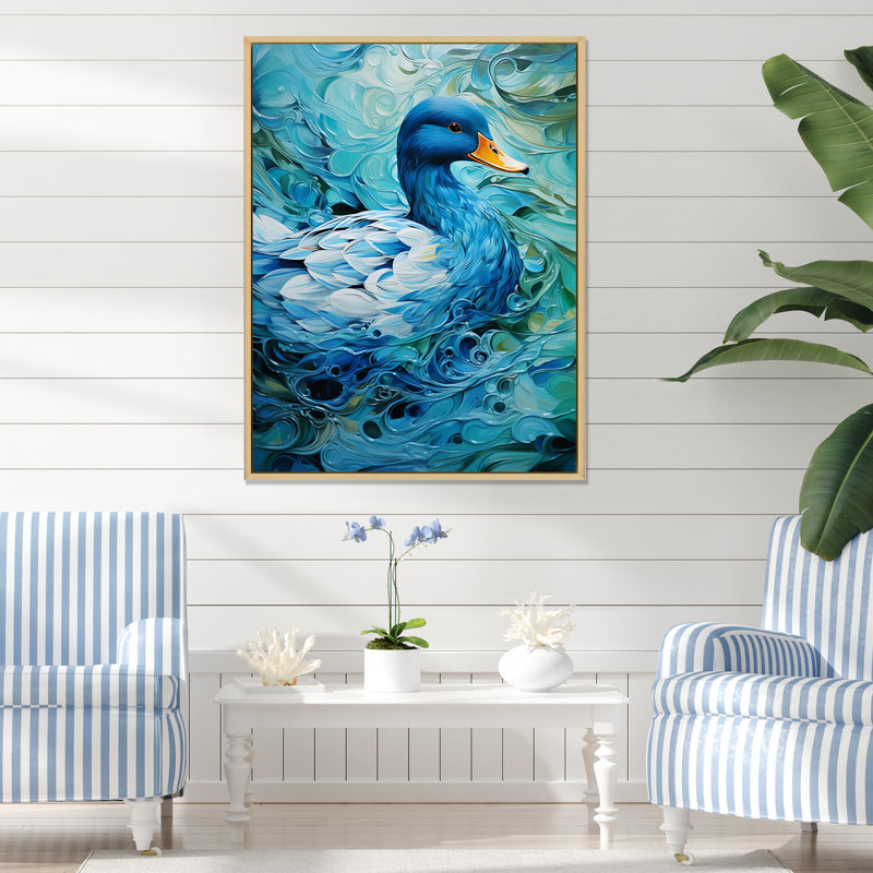 «Duck Abstract Ripples I», art mural canard, Cadre flottant brun, H 20 po x l 12 po x P 1 po