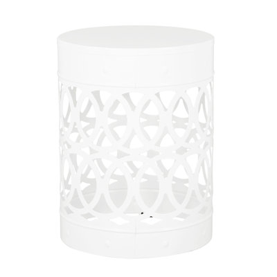 Modern White Iron Outdoor Side Table, Large, Frame Large Metal White, With Contemporary Cut Decoration