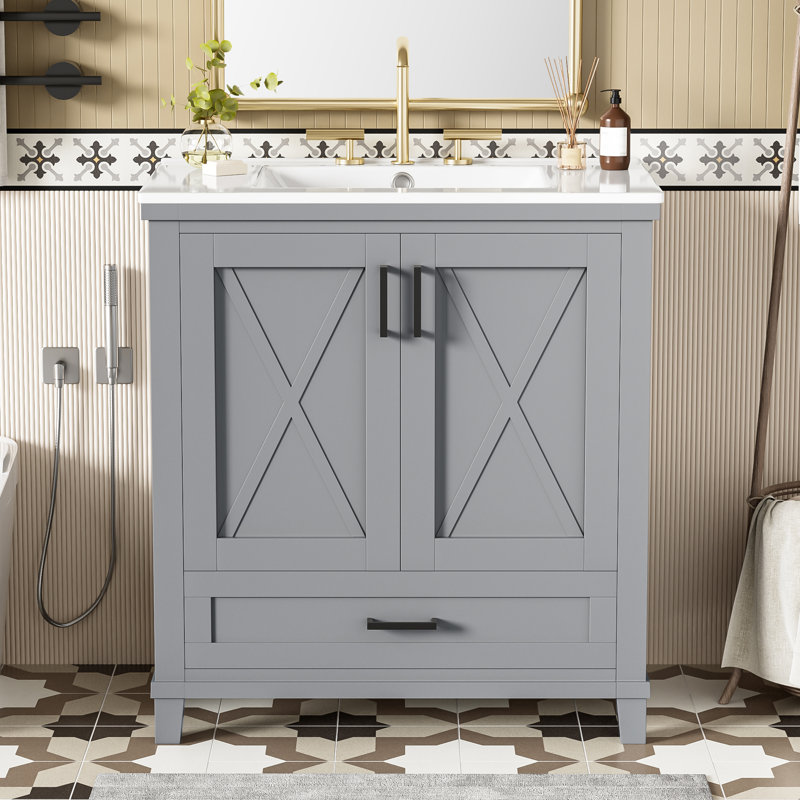 Meuble-lavabo simple 30 po avec comptoir en céramique, White